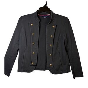 Tommy Hilfiger Military Blazer Women Medium Black Excellent Gold Button Knit